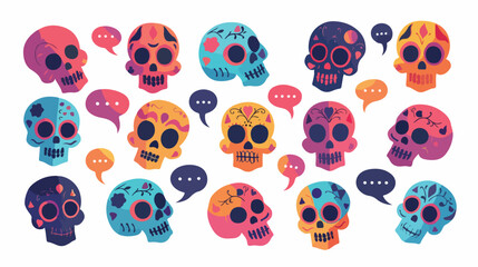 Obraz premium Vibrant Mexican Sugar Skulls with Colorful Speech Bubbles