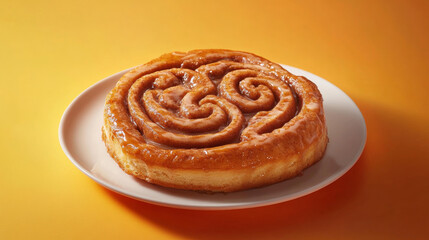 Fototapeta premium Delicious cinnamon roll bread fashion orange background. food photography advertising modern tasty atmosphere cute luxury wallpaper