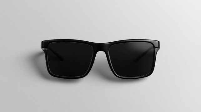 Sleek black sunglasses mockup featuring a minimalist design with dark lenses and a clean backdrop, ideal for showcasing eyewear branding or design concepts.