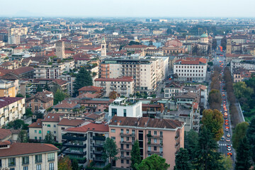 View of Bergamo from Rocca di Bergamo fortress in Upper Town Citta Alta. Bergamo. Italy