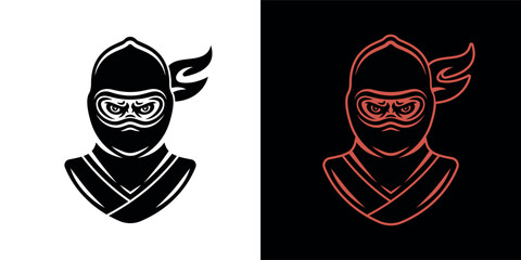 Ninja vector style illustration in two styles black on white and color on dark background