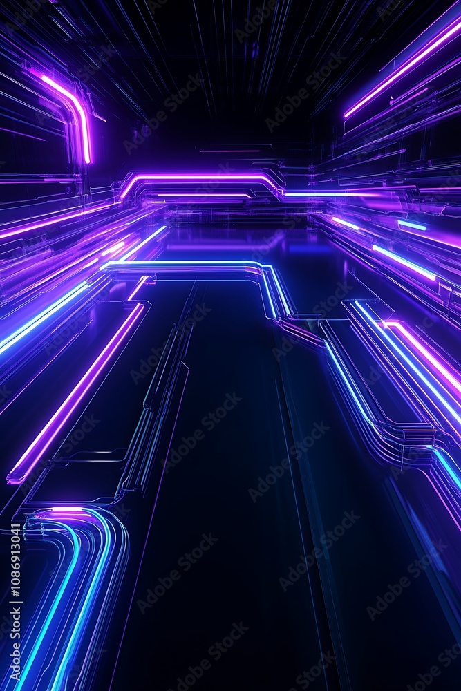 Aufkleber neon light trails in a futuristic space creating dynamic motion effects in a dark environment, ideal
