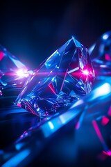 Stunning Abstract Crystal in Vibrant Shades of Blue and Pink, Showcasing Intricate Reflections and Light Play for Artistic Visual Appeal and Creative Design