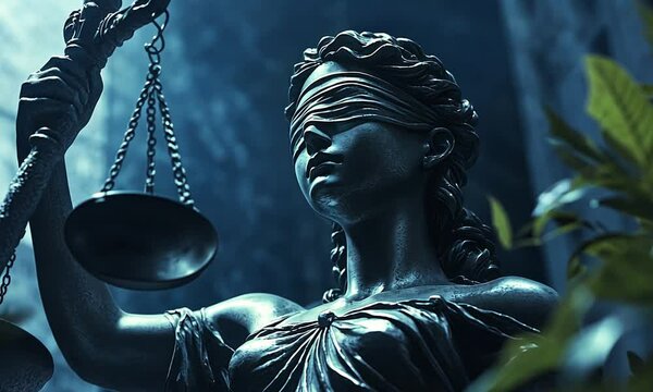 Blindfolded Lady Justice Statue Holding Scales of Justice