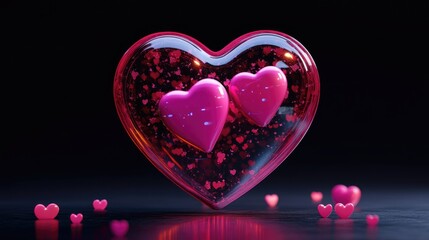 3D pink heart design with sparkling effects featuring vibrant smaller hearts, perfect for Valentineâ€™s Day, showcasing a lively and cheerful aesthetic ideal for social media use.