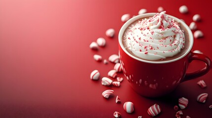Delicious Peppermint Hot Chocolate on a Red Background