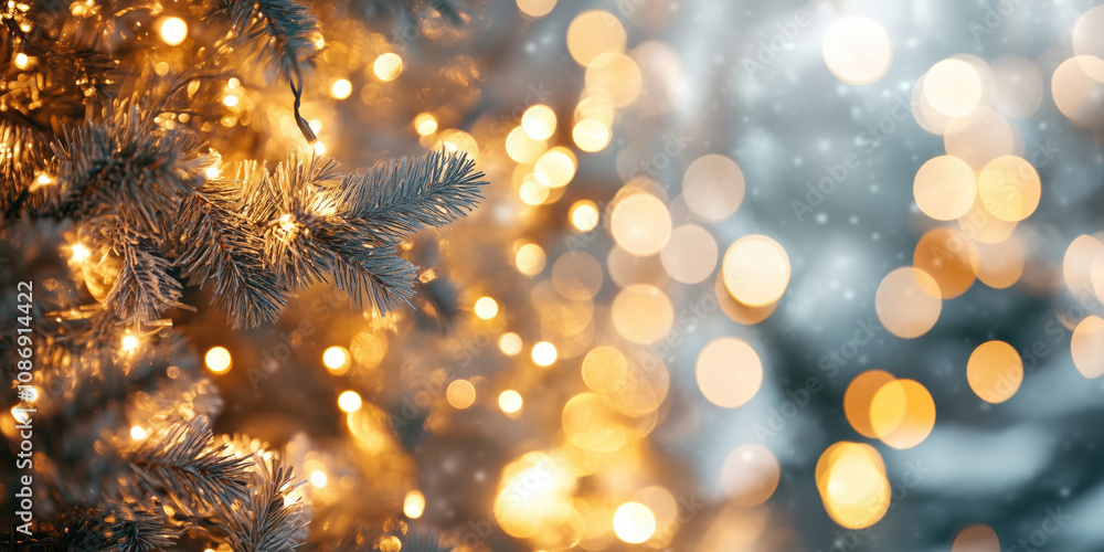 Poster christmas festive background with bokeh and lights. image. created with generative ai technology