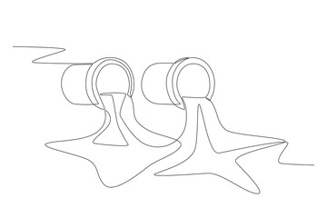 Waste discharge pipe into the river. Water pollution concept one-line drawing