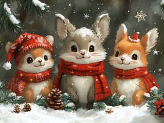 Group of Animals in Snowy Landscape