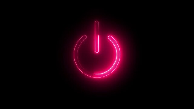 neon power button icon on / off on black background animation 4k video