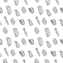 Hand drawn Artist tools seamless pattern. Art supplies pattern background