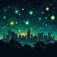 SME business concept with digital icons over.