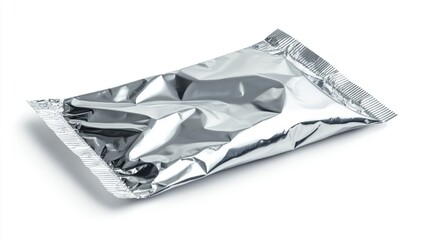 Aluminum foil zipper pouch displayed on a clean white background, ideal for food packaging; features a shiny surface and sealed top, emphasizing durability and freshness protection.