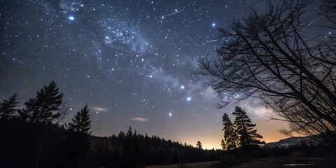 Starry night sky with a focus on the constellations Orion and Cassiopeia, cassiopeia constellation, starry night, celestial scene, galaxy, constellation patterns