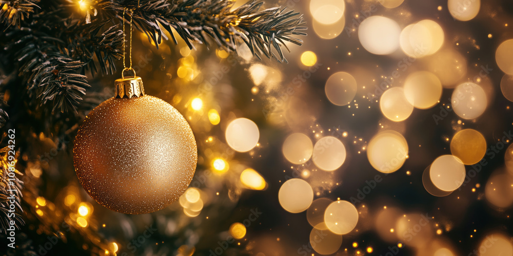 Poster Christmas festive background with bokeh and lights. image. Created with Generative AI technology