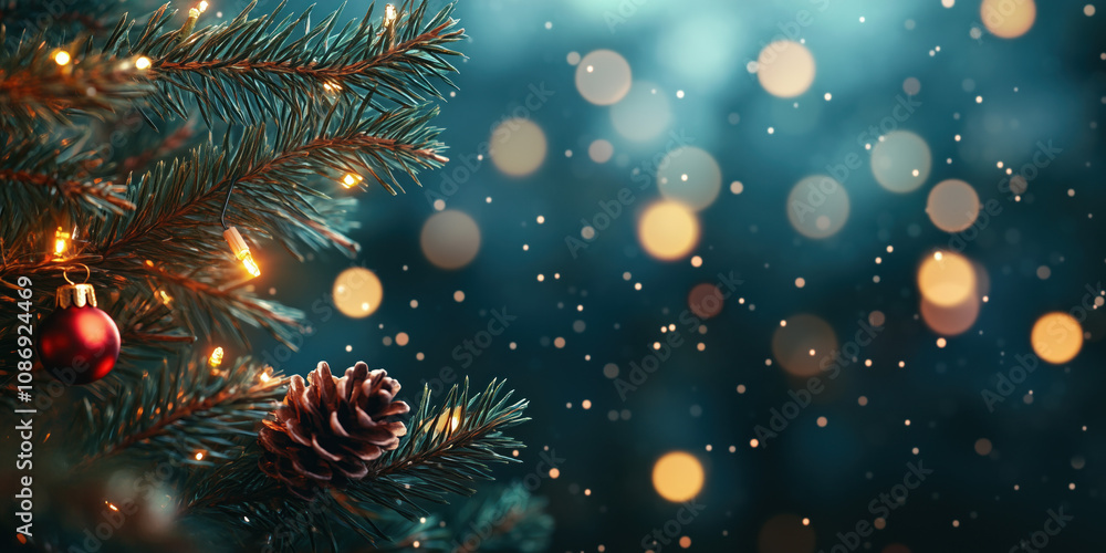 Poster christmas festive background with bokeh and lights. image. created with generative ai technology