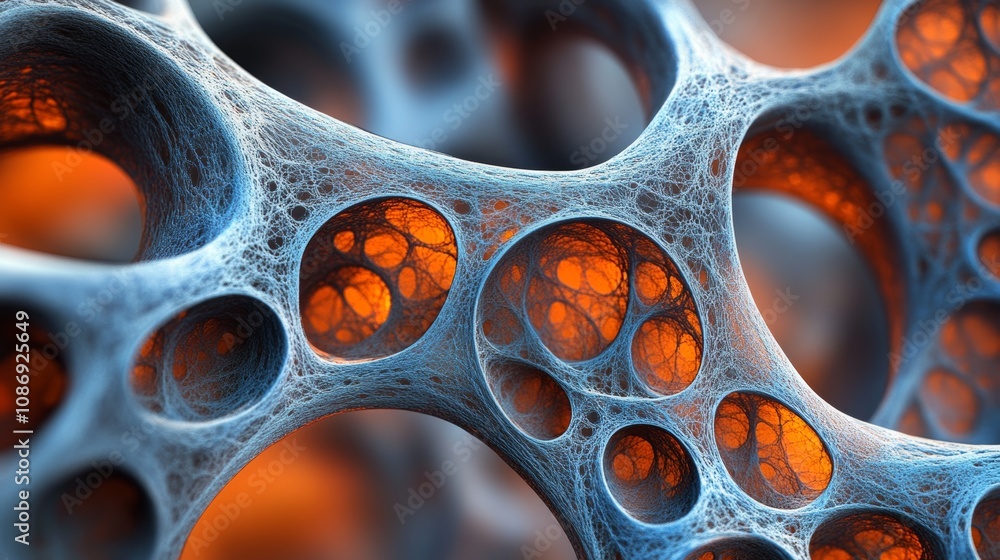 Poster abstract cellular network microscopic view of interconnected structures with vibrant textures