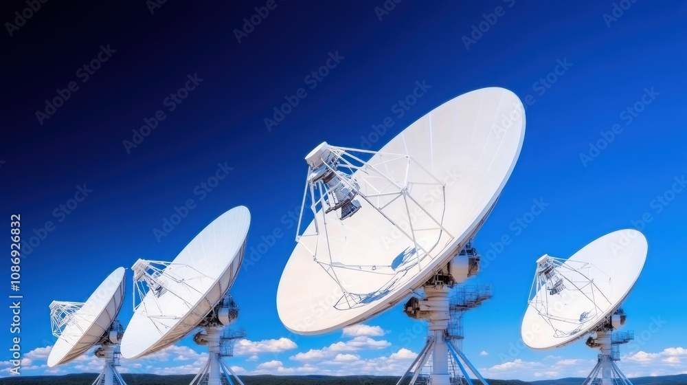 Aufkleber satellite dish installation for communication networks urban area technology daytime view infrastruc