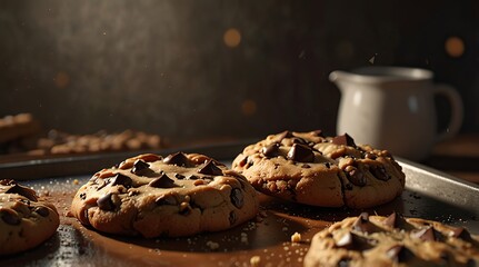 Freshly baked chocolate chip cookies