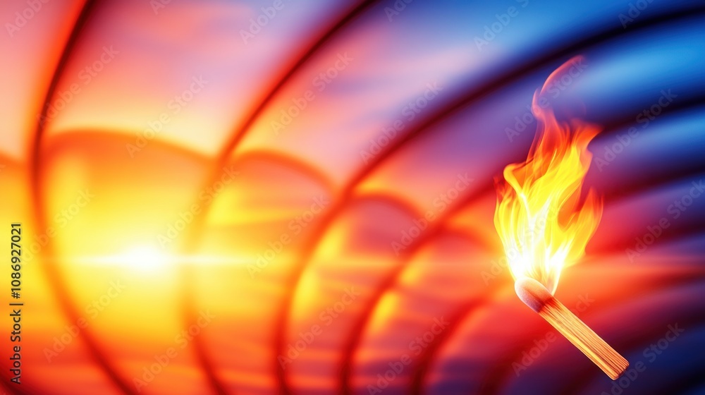 Poster Igniting passion with a matchstick flame abstract background digital art vibrant colors dynamic viewpoint