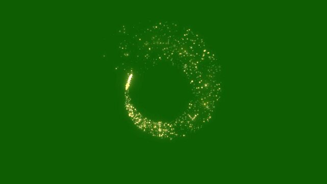 Circle of magic beads. magic circle effect sparkling particles and snowflakes flying around isolated on green screen background