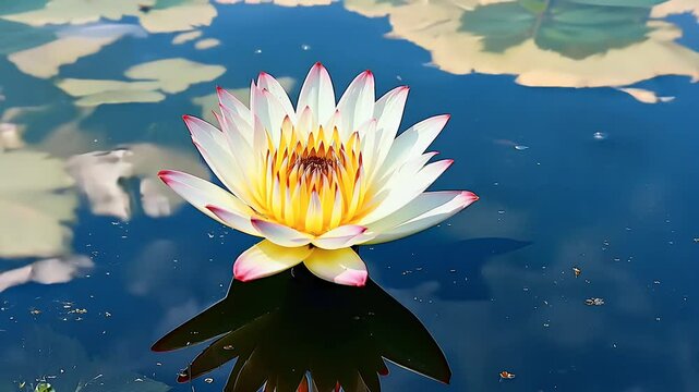 lily blooming pond white lotus flower slowly opening Captured 4K footage perfect nature documentaries tranquil settings dding related content cloud duck blue sky closeup background leaf nymphaea
