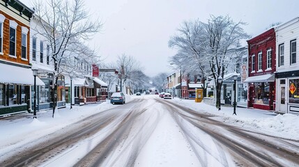 Obraz premium Snowy Streets: The Allure of a Winter Town Background