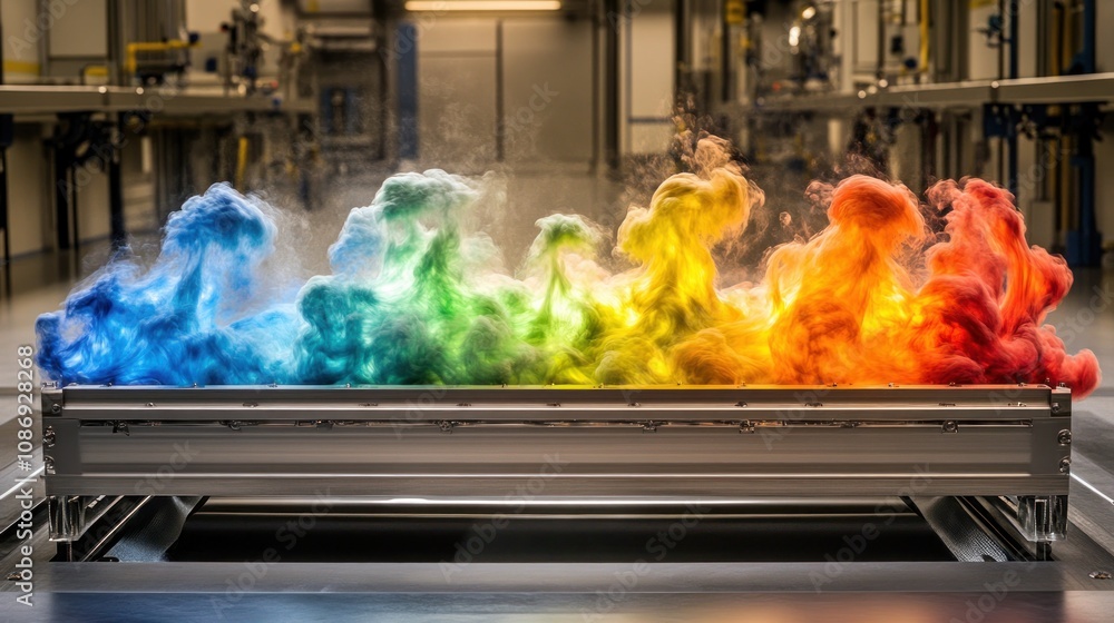 Aufkleber dynamic colorful smoke experiment in a modern laboratory science showcase industrial setting