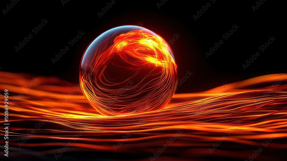 Aufkleber dynamic energy flowing through a glowing sphere abstract art dark background visual concept