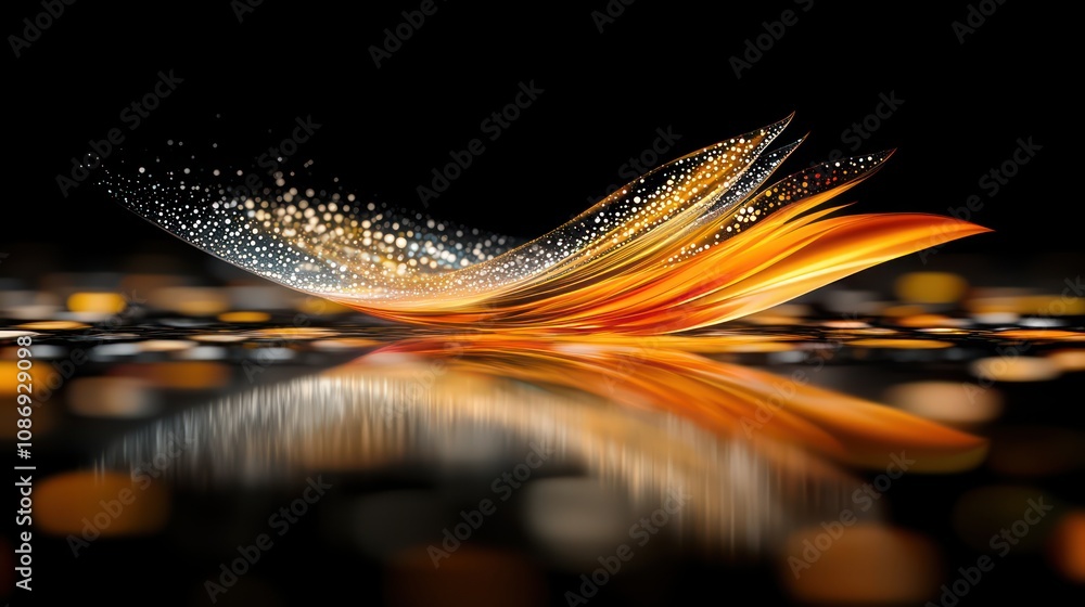 Poster dynamic flowing golden waves abstract art digital creativity black background visual concept