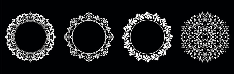 Set of decorative frames Elegant vector element for design in Eastern style, place for text. Floral black and white borders. Lace illustration for invitations and greeting cards.