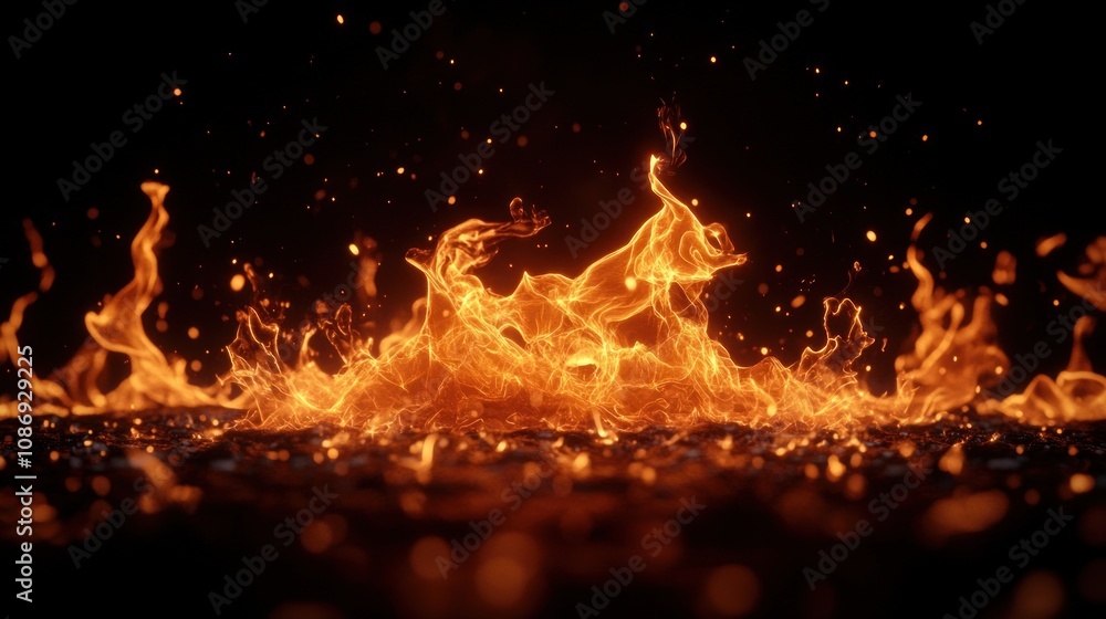 Poster dynamic fire eruption nature high-resolution image dark background close-up view energy concept