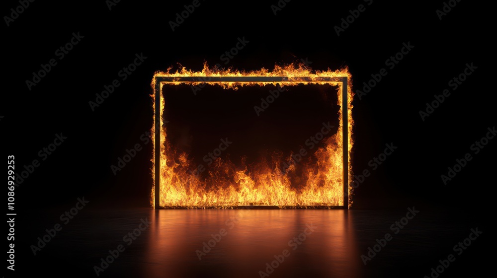 Poster captivating visual of flames within a burning frame studio setting abstract art dark background conc