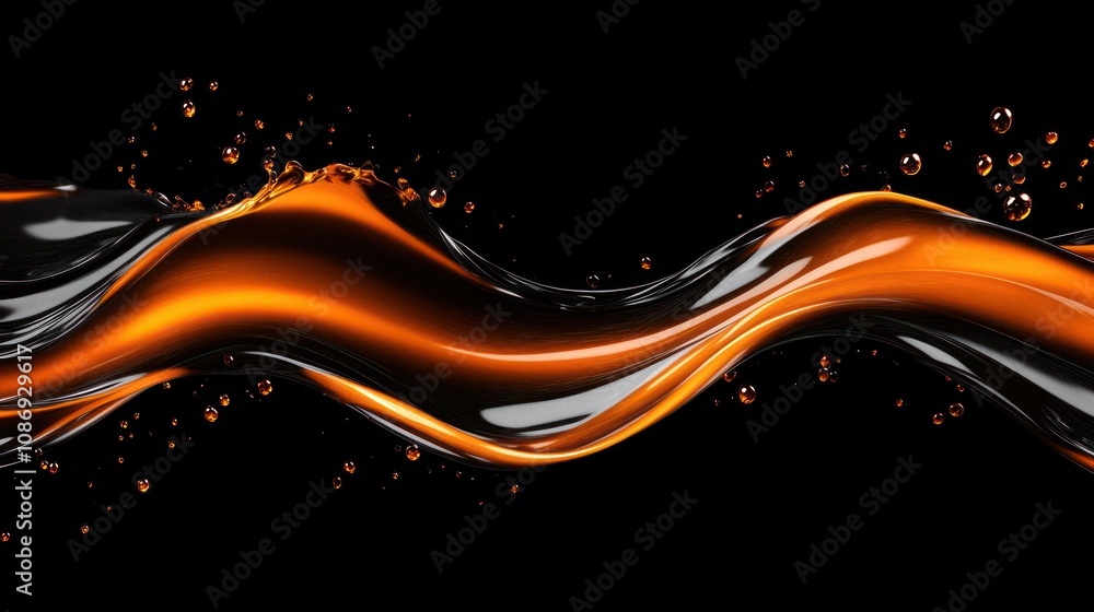 Poster dynamic wave of orange liquid splashing against black background abstract art high contrast creative