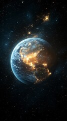 Obraz premium Planet Earth illuminated by city lights, viewed from space