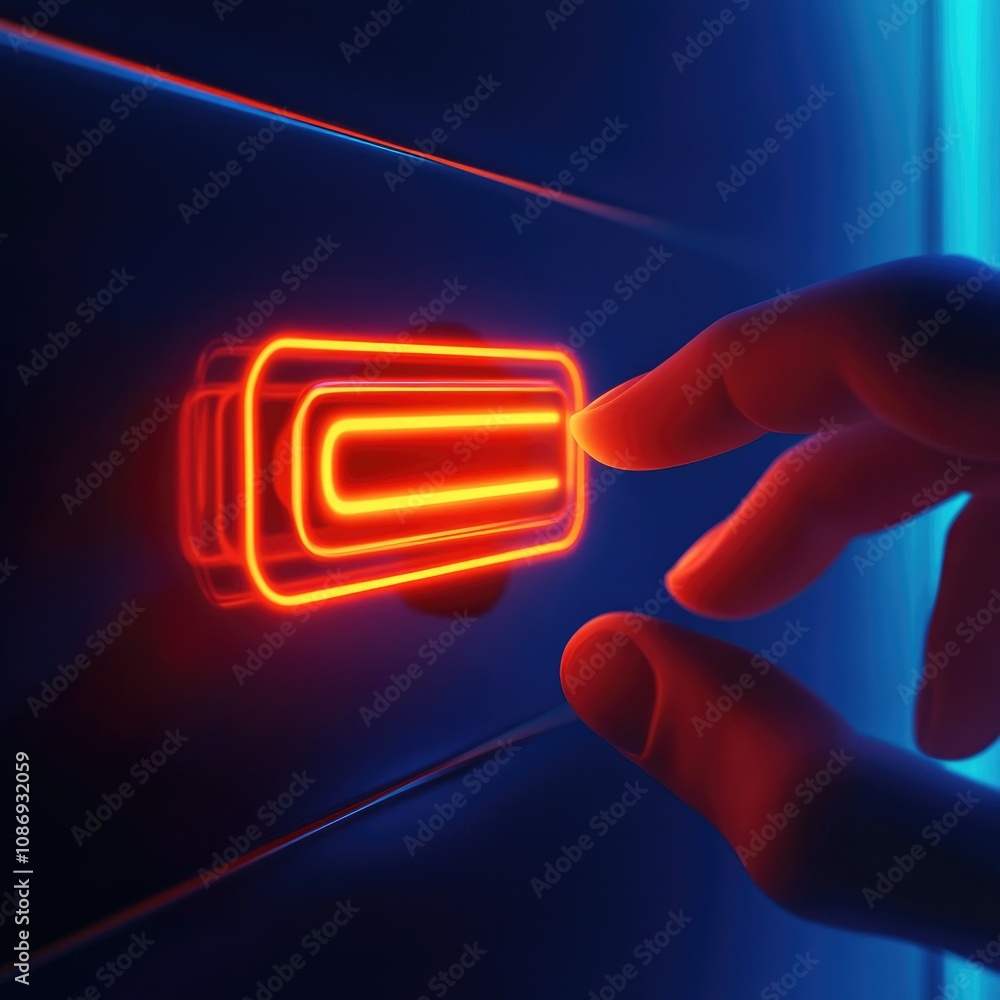 Poster interactive login interface with hand on username icon