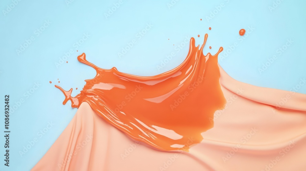 Aufkleber splashing orange paint on soft fabric art studio digital artwork creative environment close-up view