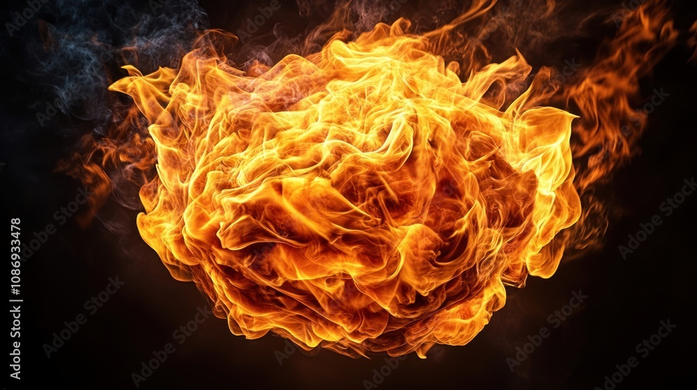 Poster Dynamic fireball ignition studio abstract art dark background close-up view energy concept