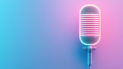 microphone with glowing neon accents stands out with elegance against a sleek, dark background. The...