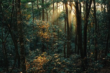 Obraz premium Serene Forest Light: A Glimpse of Nature's Tranquility