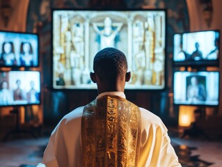 Obraz premium Virtual religious ceremonies, connecting believers through digital means