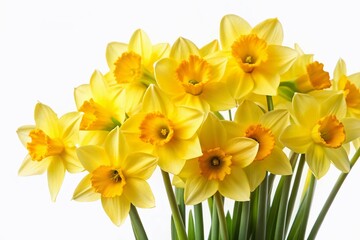 Fototapeta premium Bright and Cheerful Yellow Daffodils Isolated on White Background Perfect for Spring-Themed Designs, Card Making, and Floral Decor with Copy Space for Text or Graphics