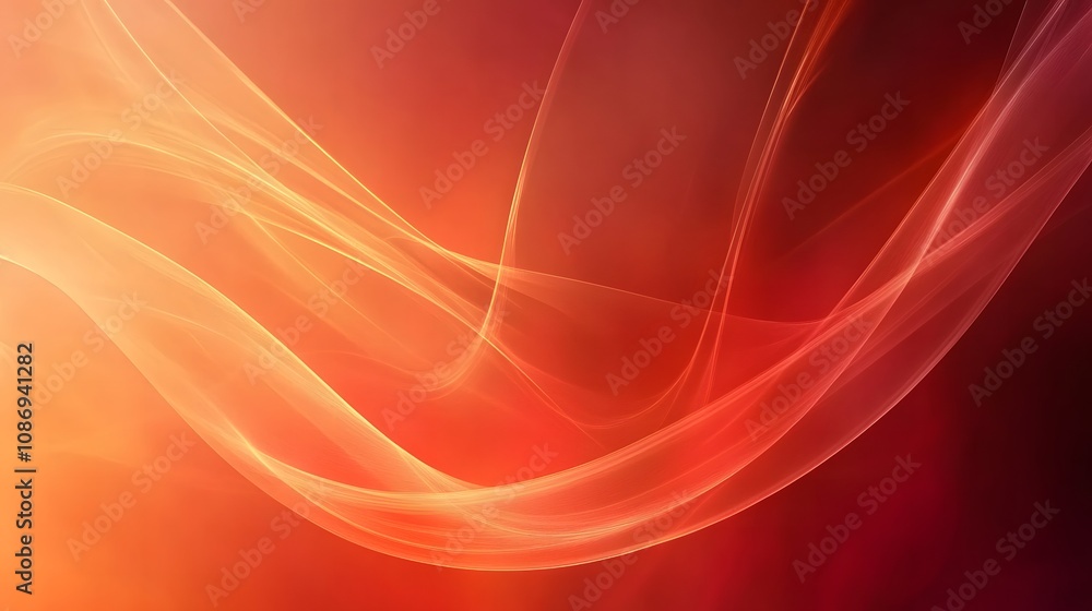 Poster abstract background featuring smooth flowing waves in vibrant shades of orange and red, creating a w