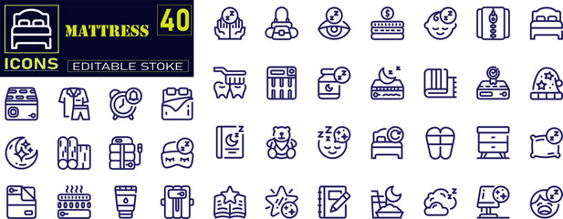Mattress icons. Set icon about Mattress. Mattress line icons. Mattress Industrial icons.