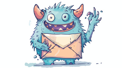 Childish Monster Holding Letter Vector Illustration
