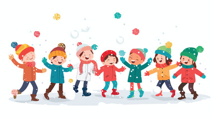 Children Having Fun Playing Snowball in Winter Park