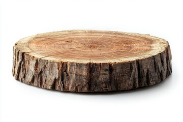 Wooden plate carved from tree trunk isolated on white background. Can be used like stand for your object , isolated on white background,  , copy space for text,