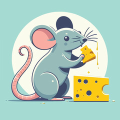 vector image of a cute mouse eating cheese