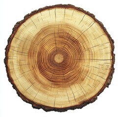 smooth cross section brown tree stump slice with age rings cut fresh from the forest with wood grain isolated on white , isolated on white background,  , copy space for text,
