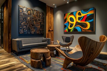 Contemporary Lounge with Artistic Touches and Modern Furnishings